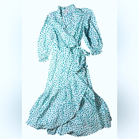 Rebecca Taylor Emerald Daisy Ruffle Wrap Midi Dress Size 4 - Picture 4 of 10
